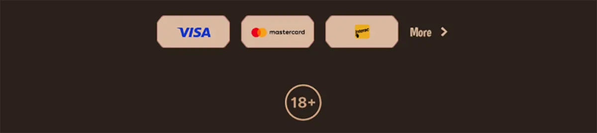 Stone Vegas Casino payment methods section displaying Visa, Mastercard, and Paysafecard icons with an 18+ age restriction symbol on a dark background
